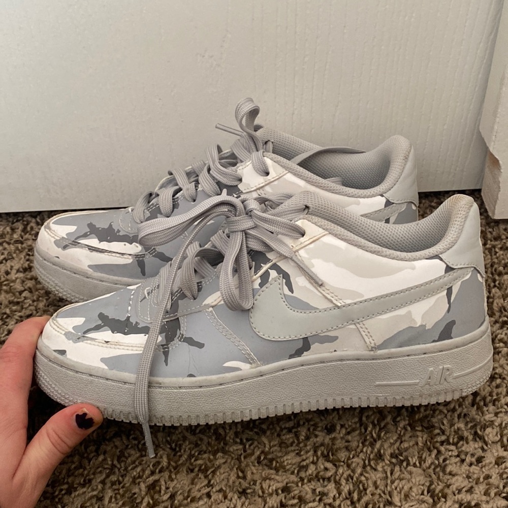 Grey camo Air Force 1s.  Size Youth 5.5